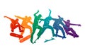 Skate people silhouettes skateboarders colorful vector illustration background extreme active